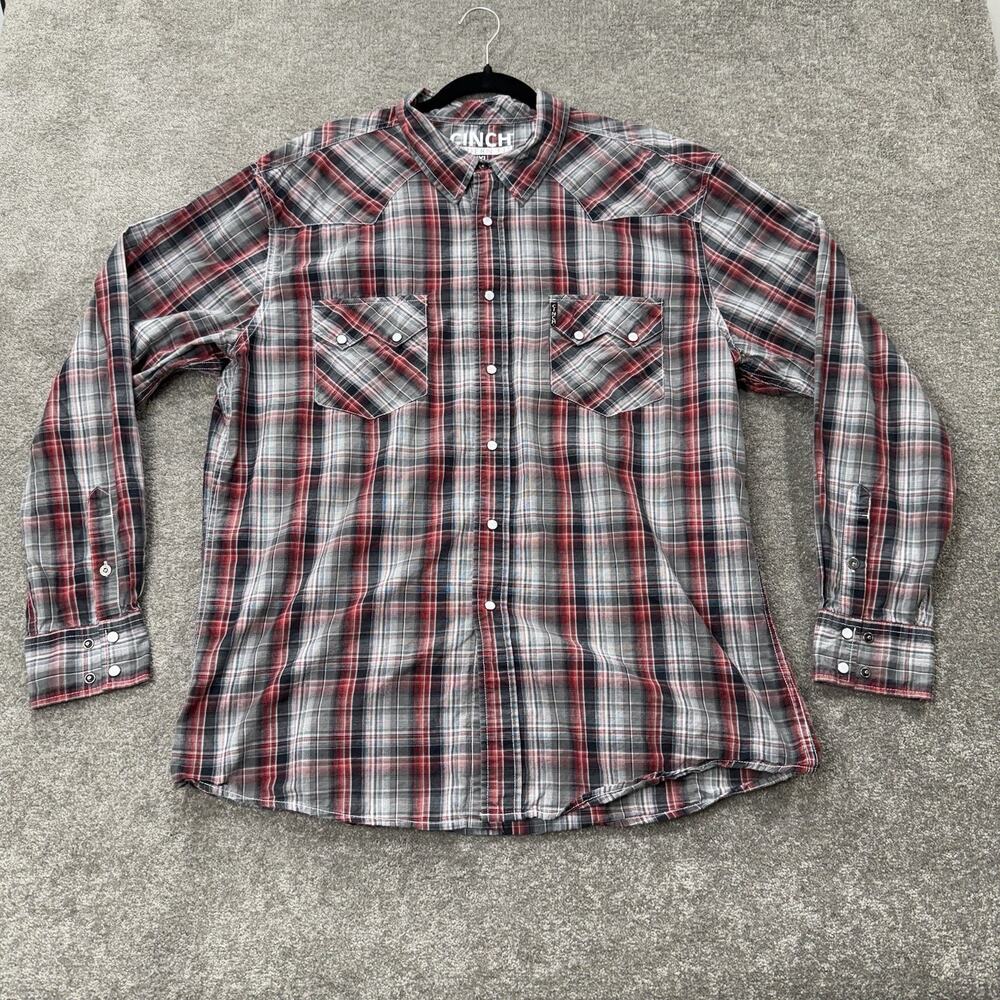 Cinch Modern Fit XXL Pearl Snap Shirt Plaid Long Sleeve Western Cowboy Red Rodeo